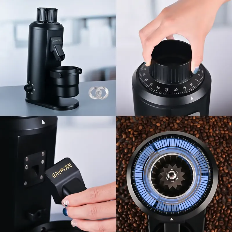 Coffee Grinder Burr Flat - เครื่องบดกาแฟอัตโนมัติ HAVMORE สแตนเลสสตีล ขนาด 80 มม.